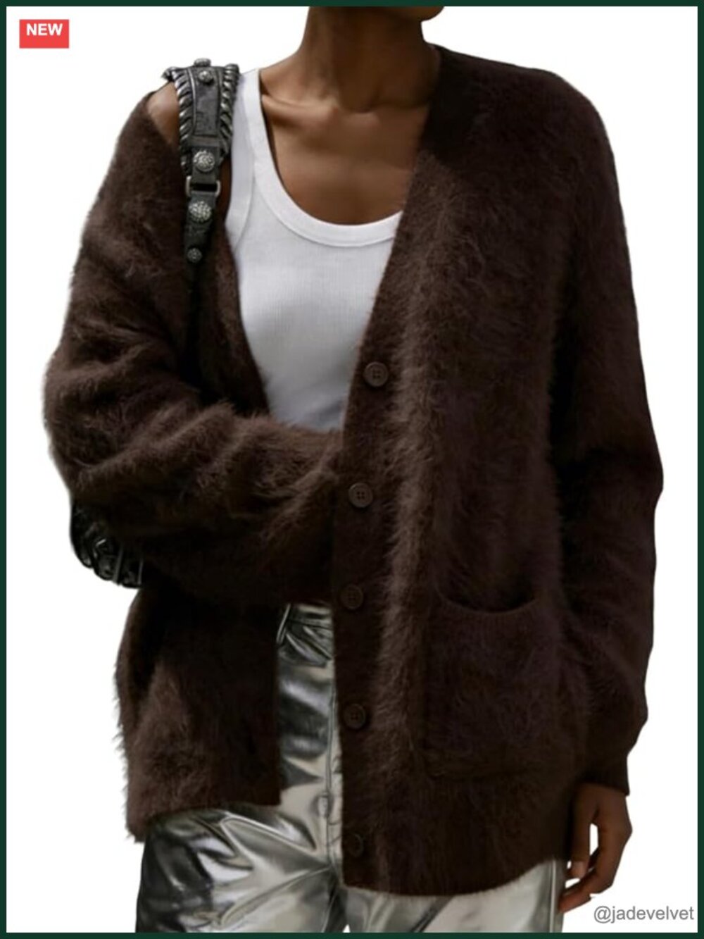 Chunky Fuzzy Cardigan V Neck Slouchy Mohair Sweater Button Down Knit Furry Coat